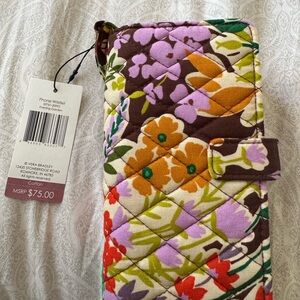 Vera Bradley Evening Garden Quilted Wristlet in Green, Purple, Orange